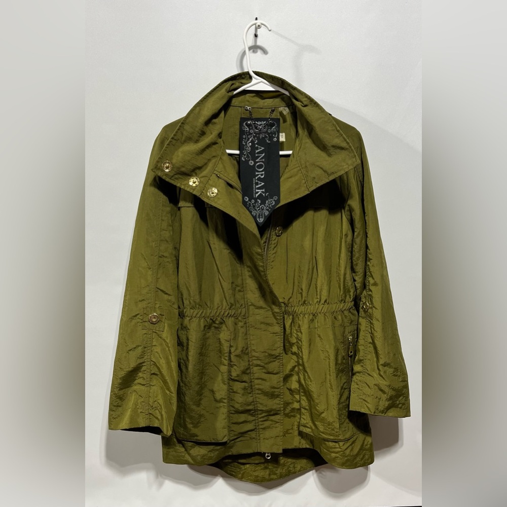 ANORAK Jacket With‎ Hidden Hood In Moss Green Women’s Size XS - Picture 5 of 7